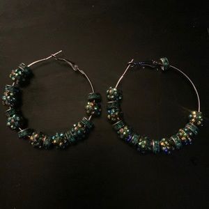 BOGO FREE. GREEN MULTI COLOR HOOP EARRINGS
